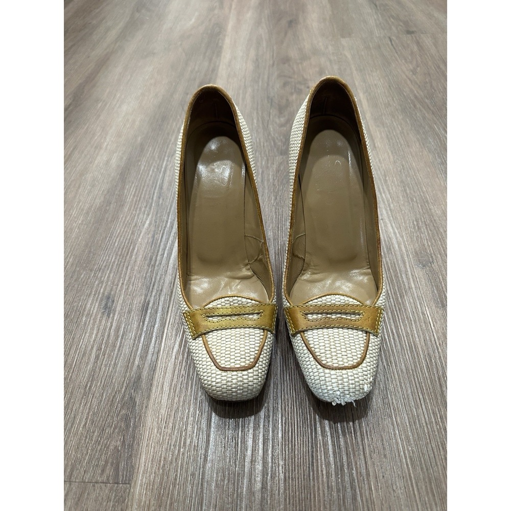 Vintage VALENTINO GARAVANI Raffia Leather Cream Wood Heels Size 38.5